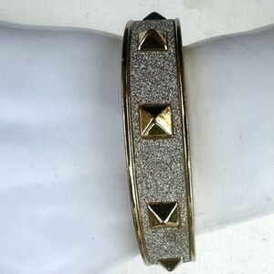 Silver and gold tone sparkly bangle hinged bracelet